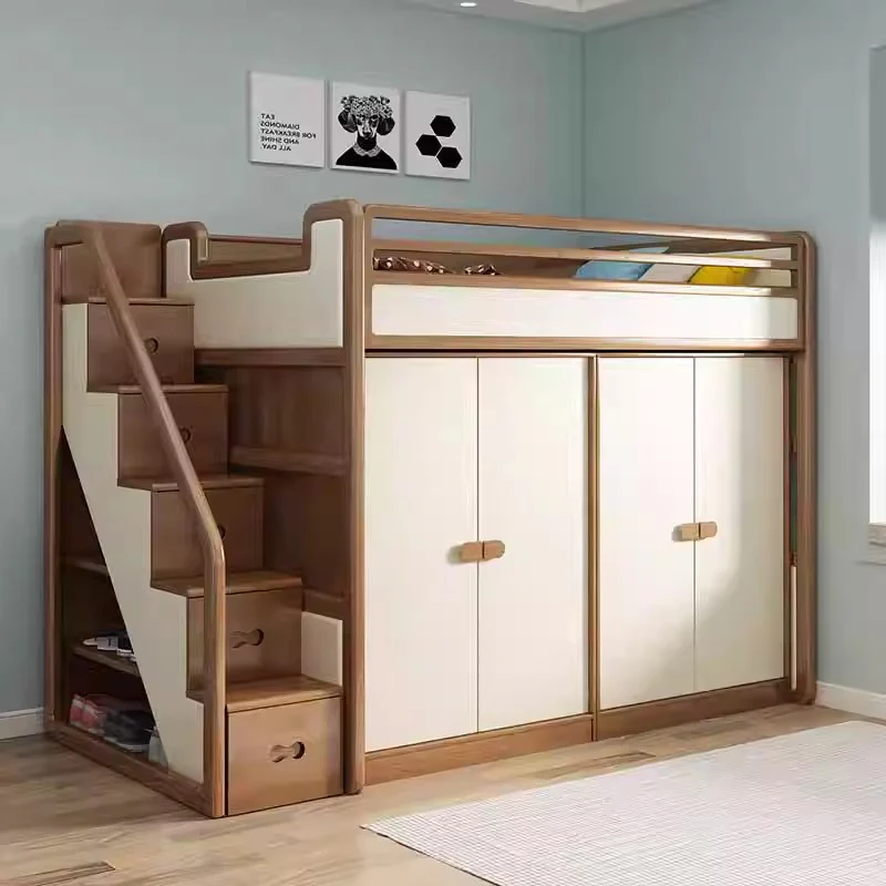 Solid Ash Wood Loft Bed with Underneath Wardrobe - Image 6
