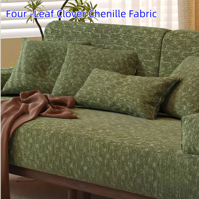 Solid Ash Wood Sofa Bed with Four-Leaf Clover Chenille Fabric - Image 10