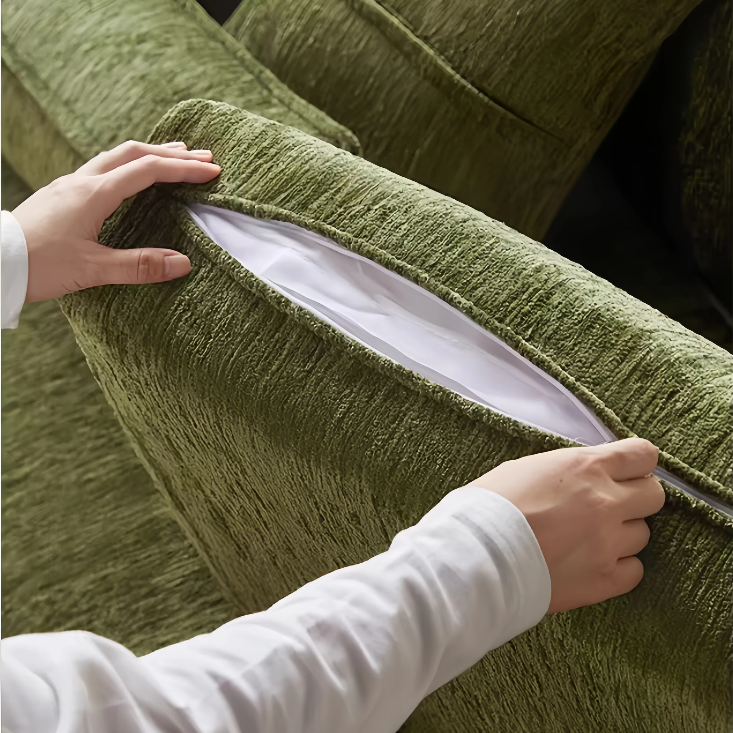 Solid Ash Wood Sofa Bed with Four-Leaf Clover Chenille Fabric - Image 6