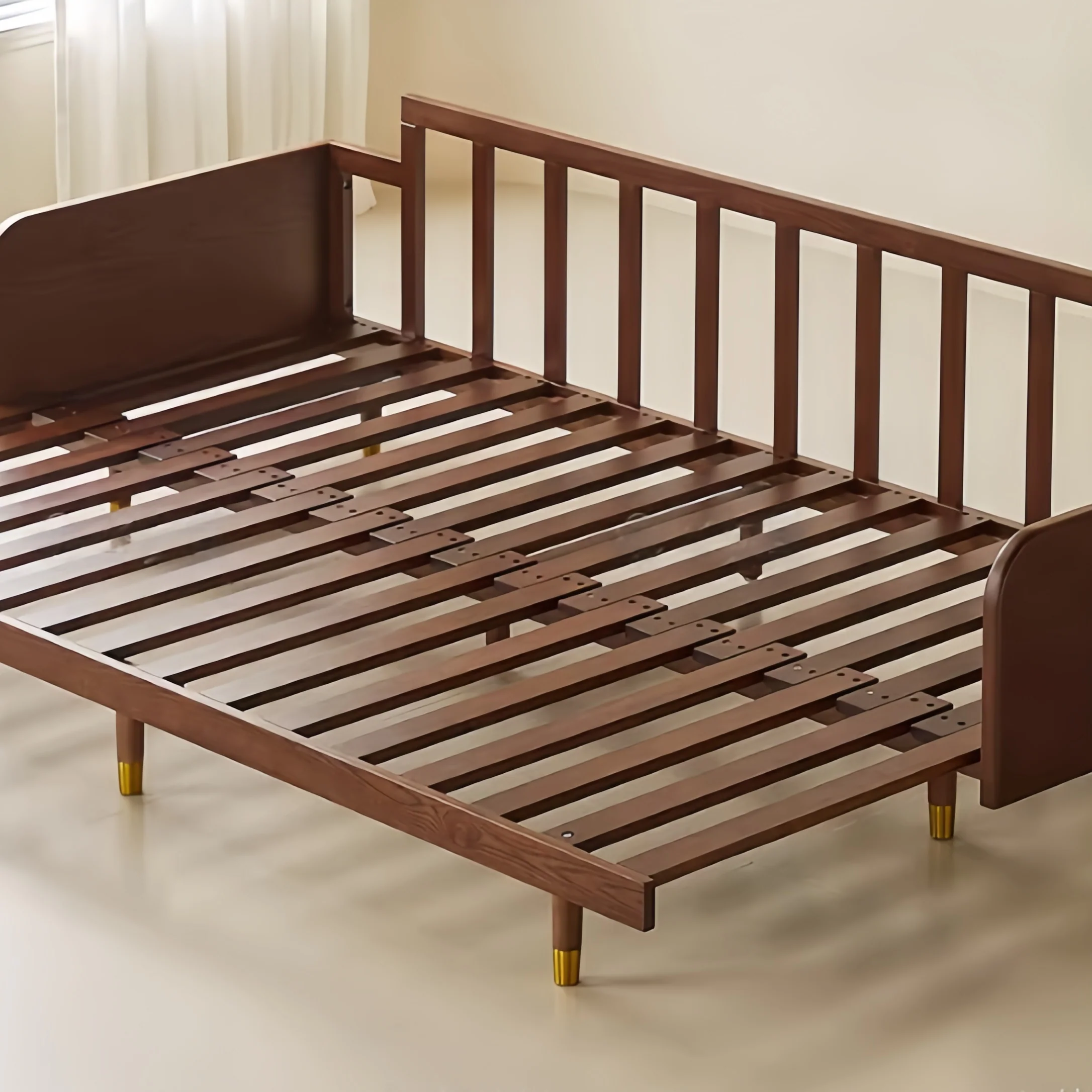 Solid Ash Wood Sofa Bed with Four-Leaf Clover Chenille Fabric - Image 7