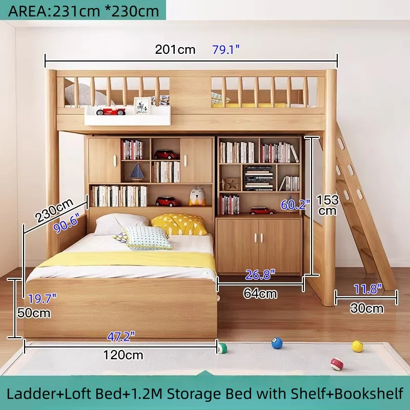 Solid Beech Wood Loft Bed with Storage Bed Drawer Staircase Desk Bookshelf and  Wardrobe - Image 23