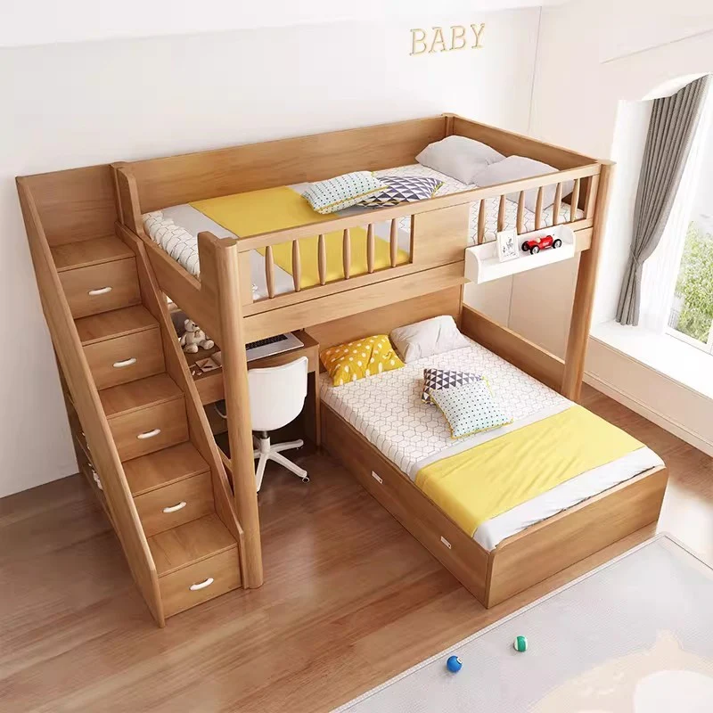 Solid Beech Wood Loft Bed with Storage Bed Drawer Staircase Desk Bookshelf and  Wardrobe - Image 4