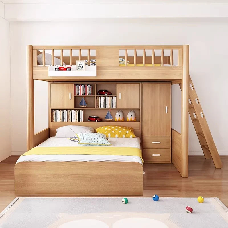 Solid Beech Wood Loft Bed with Storage Bed Drawer Staircase Desk Bookshelf and  Wardrobe - Image 5