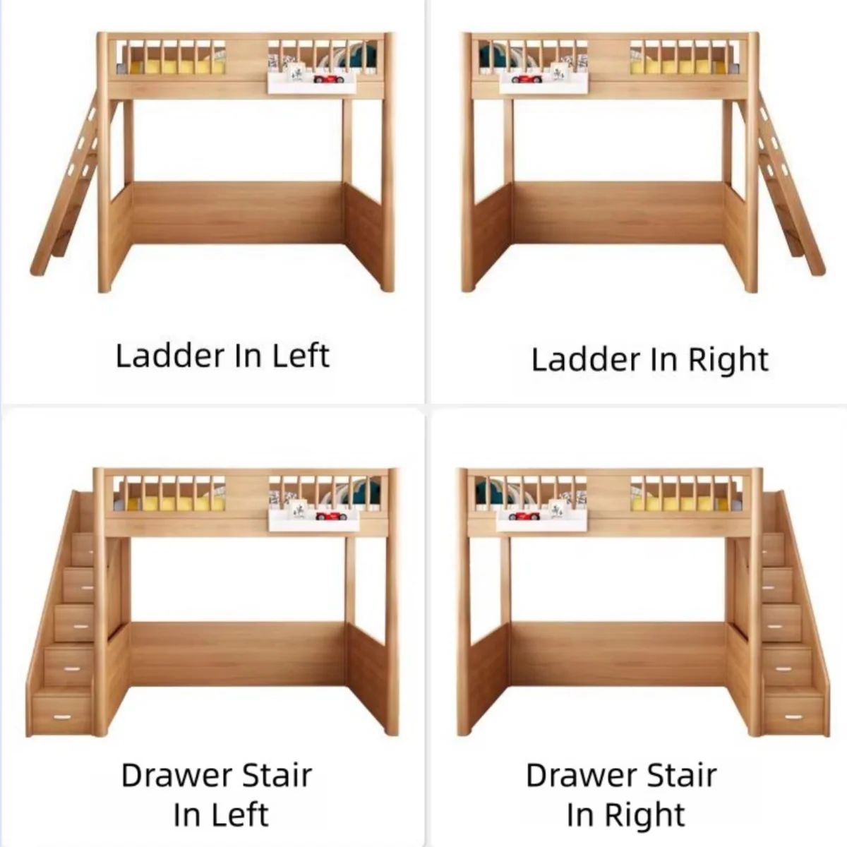 Solid Beech Wood Loft Bed with Storage Bed Drawer Staircase Desk Bookshelf and  Wardrobe - Image 8