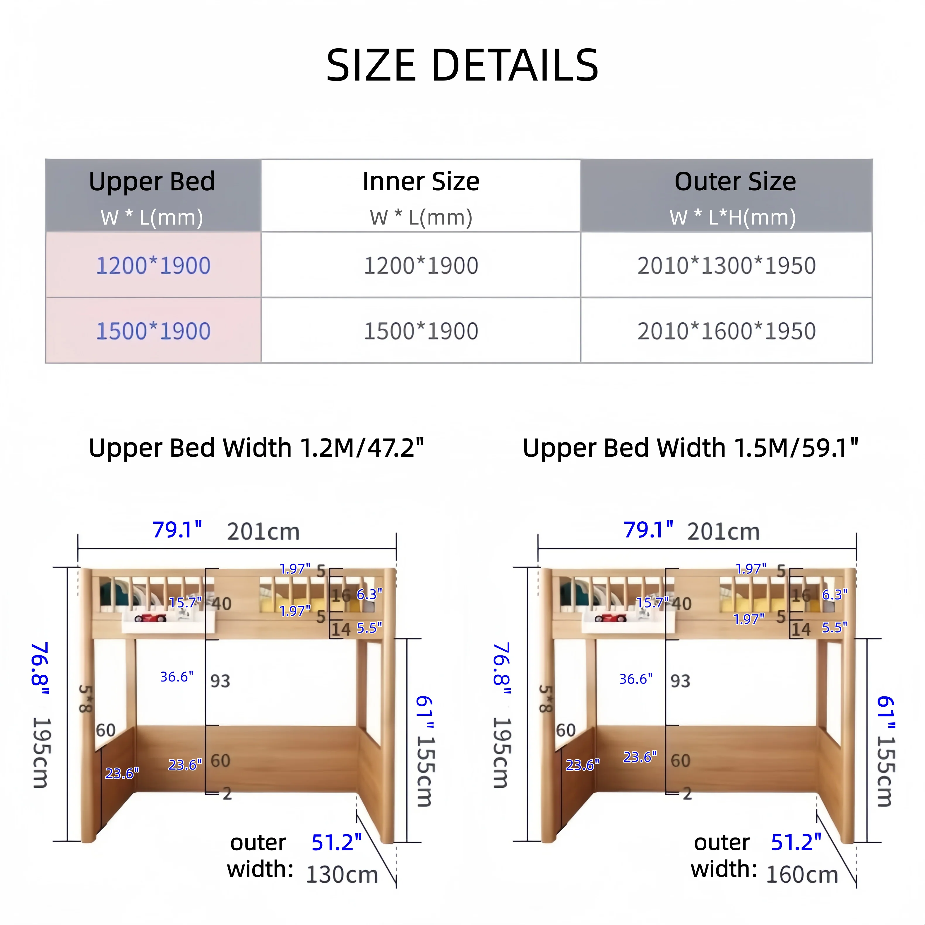 Solid Beech Wood Loft Bed with Storage Bed Drawer Staircase Desk Bookshelf and  Wardrobe - Image 9