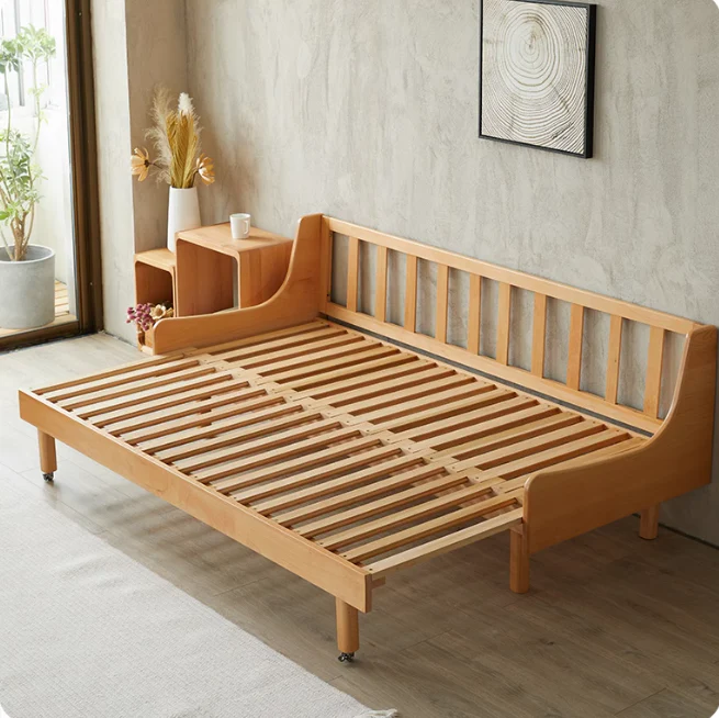Solid Beech Wood Pull Out Sofa Bed with Back Support Frame - Image 10