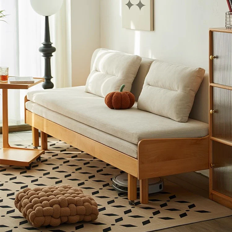 Solid Beech Wood Pull Out Sofa Bed with Back Support Frame - Image 2
