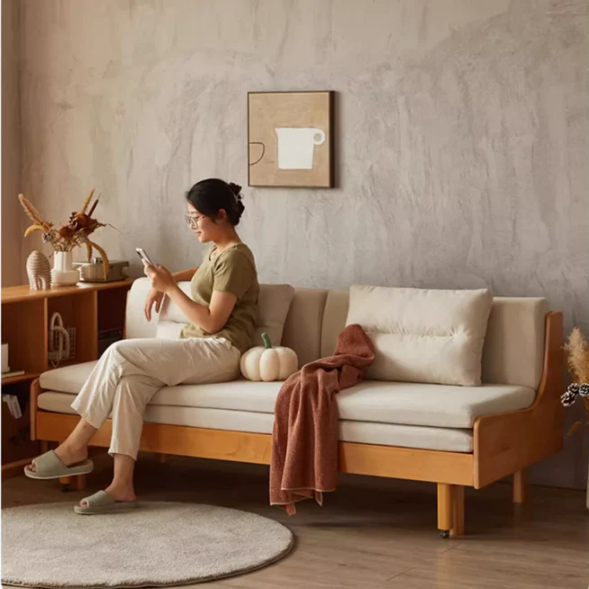 Solid Beech Wood Pull Out Sofa Bed with Back Support Frame - Image 3