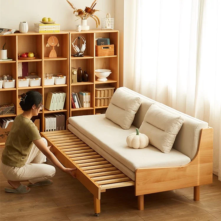 Solid Beech Wood Pull Out Sofa Bed with Back Support Frame - Image 5