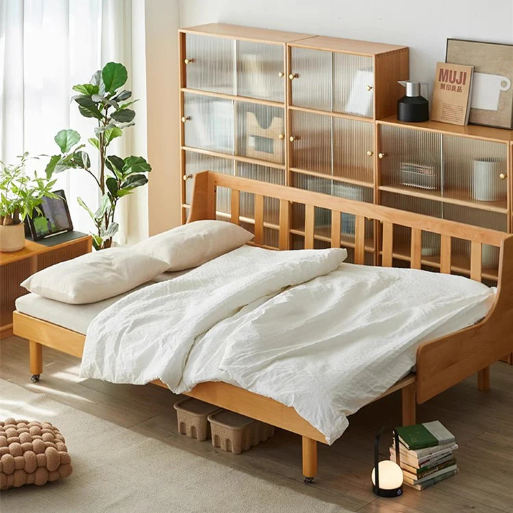 Solid Beech Wood Pull Out Sofa Bed with Back Support Frame - Image 6