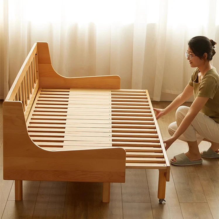 Solid Beech Wood Pull Out Sofa Bed with Back Support Frame - Image 9