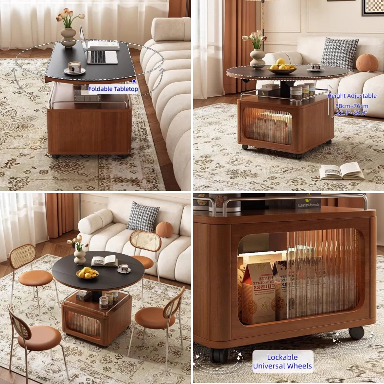 Solid Boxwood Liftable and Foldable Sintered Stone Coffee Table