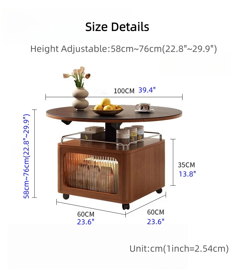 Solid Boxwood Liftable and Foldable Sintered Stone Coffee Table - Image 7