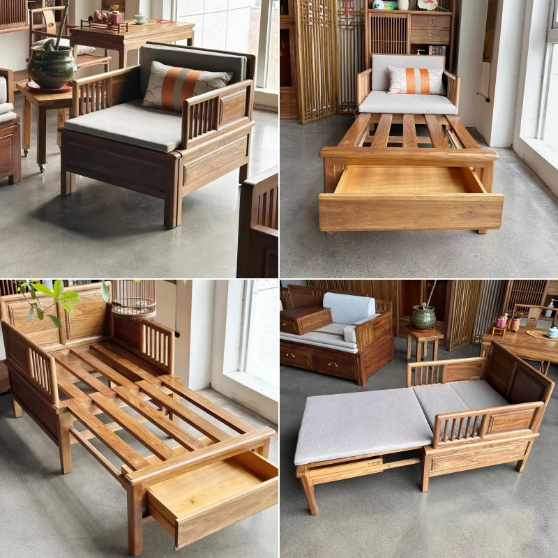 Solid Elm Wood Loveseat Arhat Day Bed with Underneath Storage