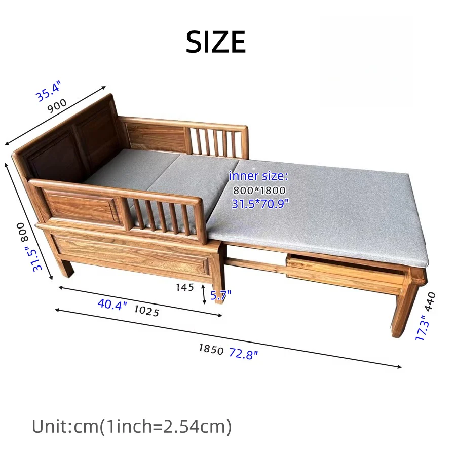 Solid Elm Wood Loveseat Arhat Day Bed with Underneath Storage - Image 10