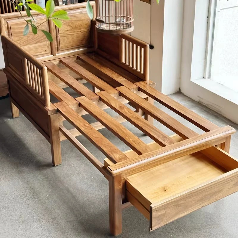 Solid Elm Wood Loveseat Arhat Day Bed with Underneath Storage - Image 5