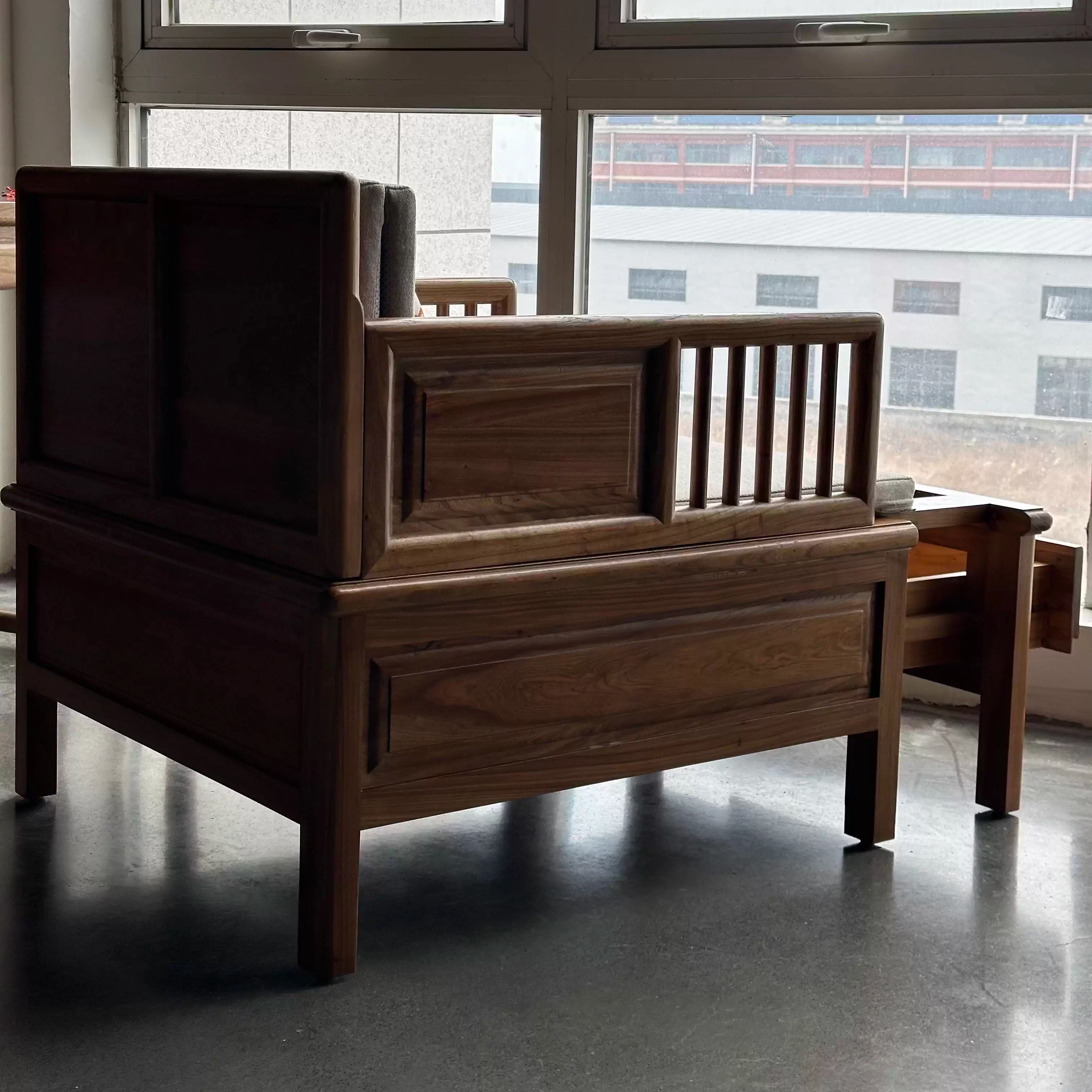 Solid Elm Wood Loveseat Arhat Day Bed with Underneath Storage - Image 7
