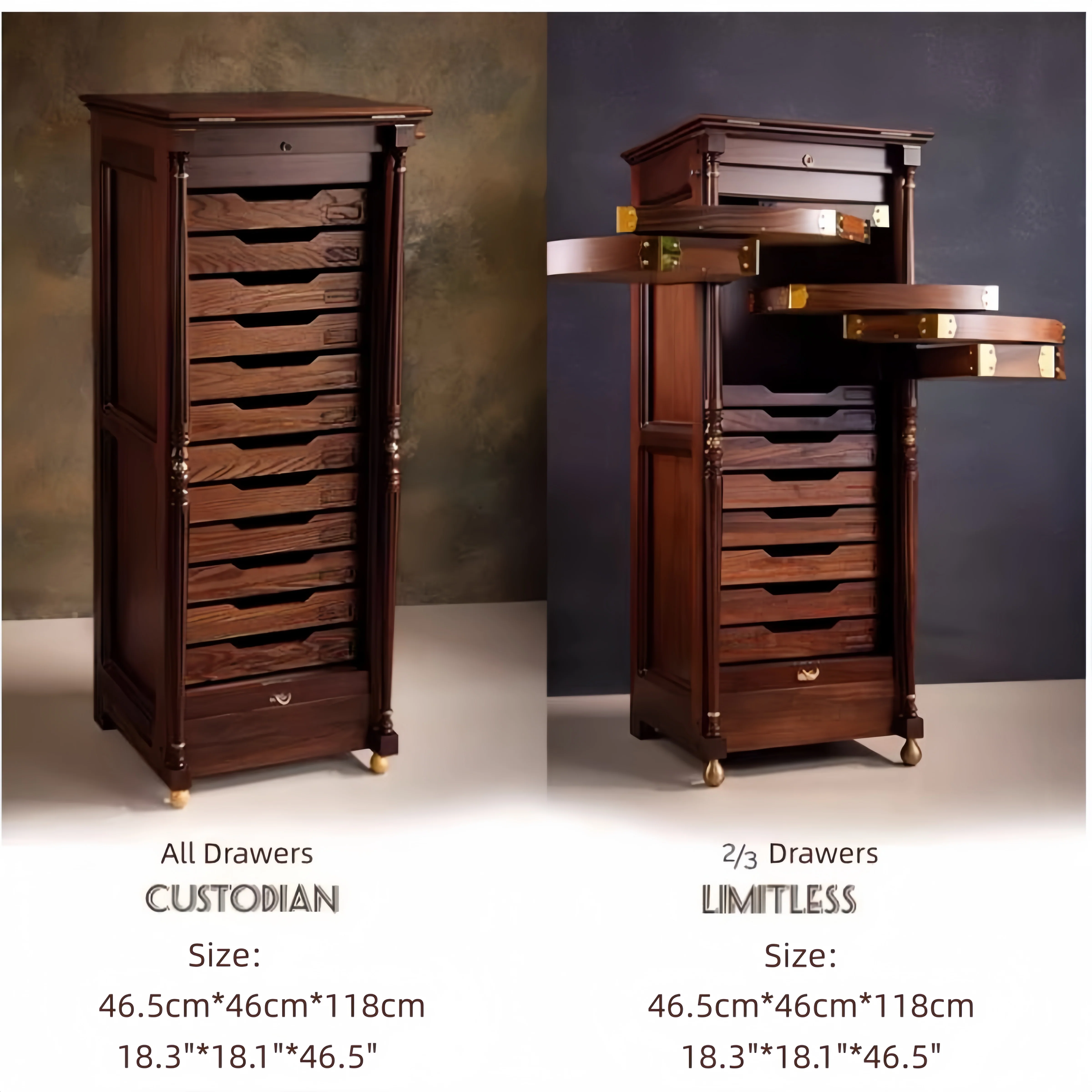 Solid Walnut Wood EASTLAKE Vertical Jewelry Cabinet with Rolling Wooden Curtain - Image 10