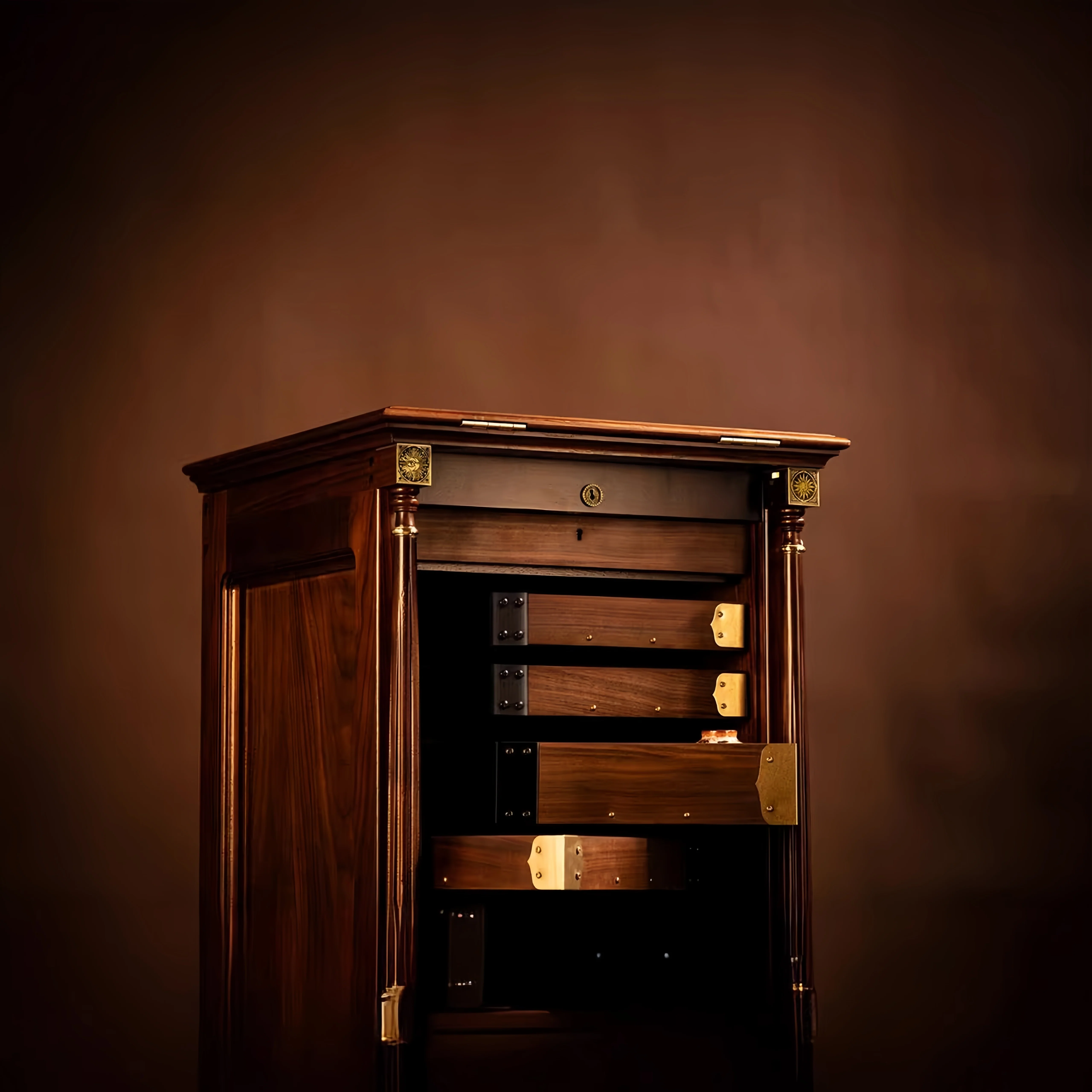 Solid Walnut Wood EASTLAKE Vertical Jewelry Cabinet with Rolling Wooden Curtain - Image 4