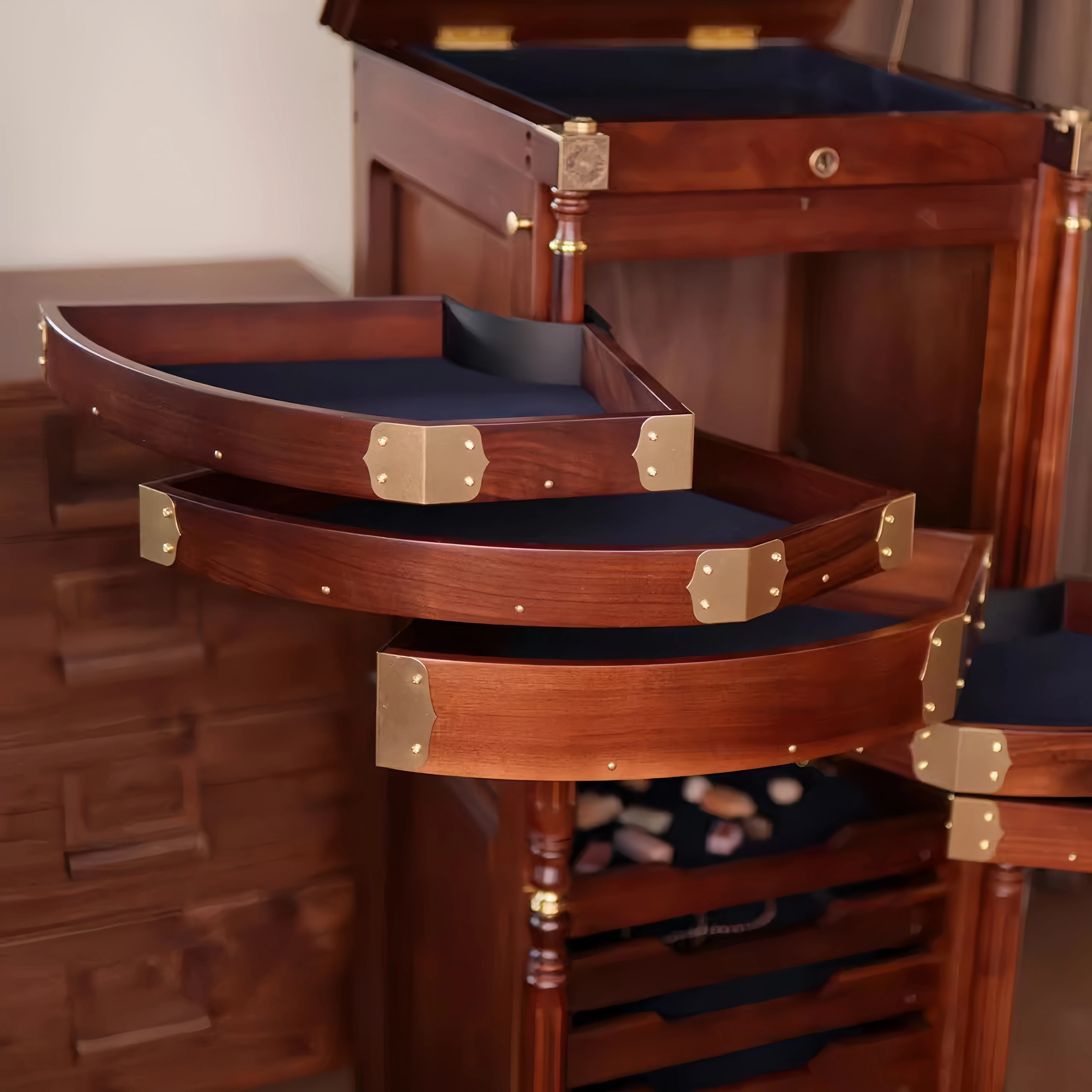 Solid Walnut Wood EASTLAKE Vertical Jewelry Cabinet with Rolling Wooden Curtain - Image 7