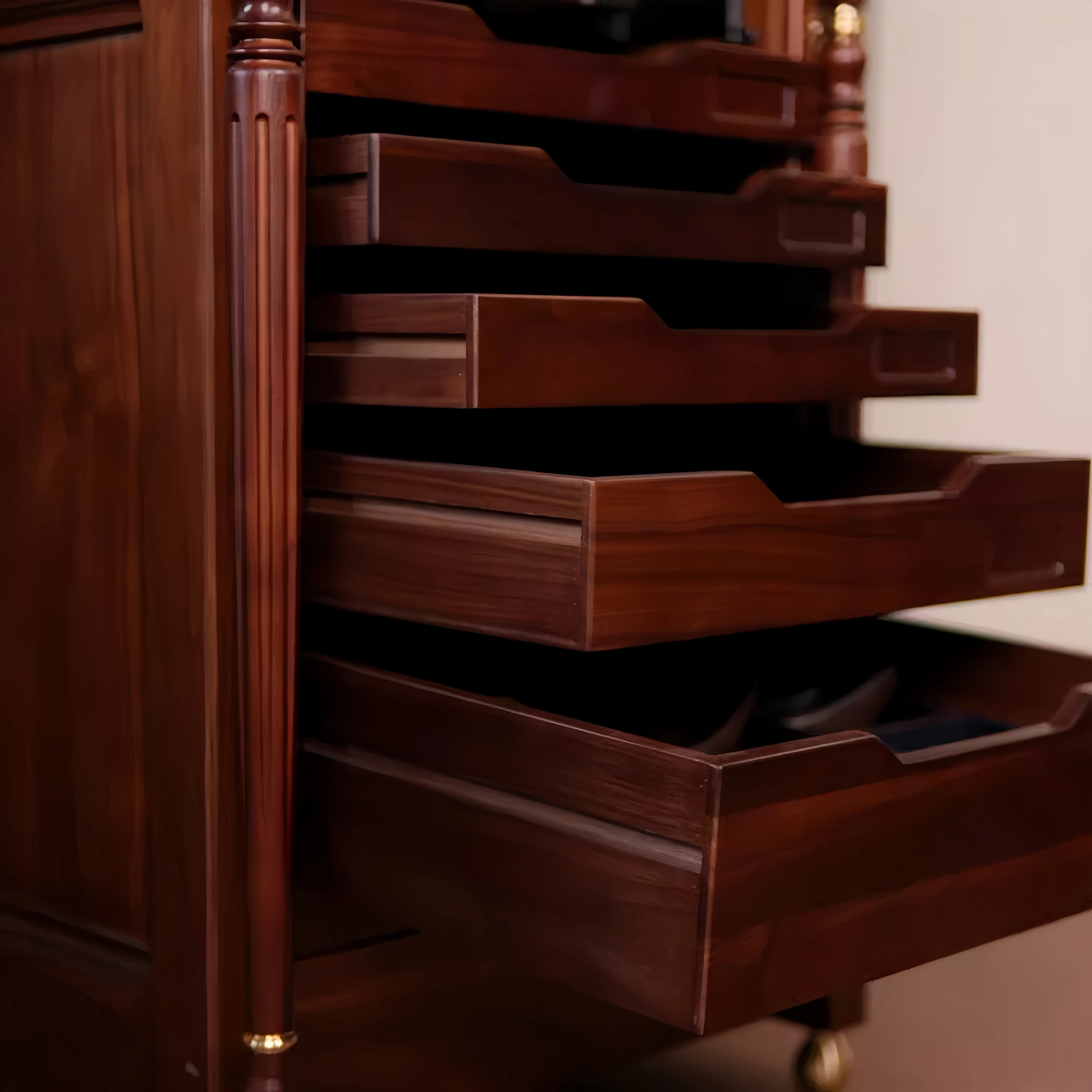 Solid Walnut Wood EASTLAKE Vertical Jewelry Cabinet with Rolling Wooden Curtain - Image 8