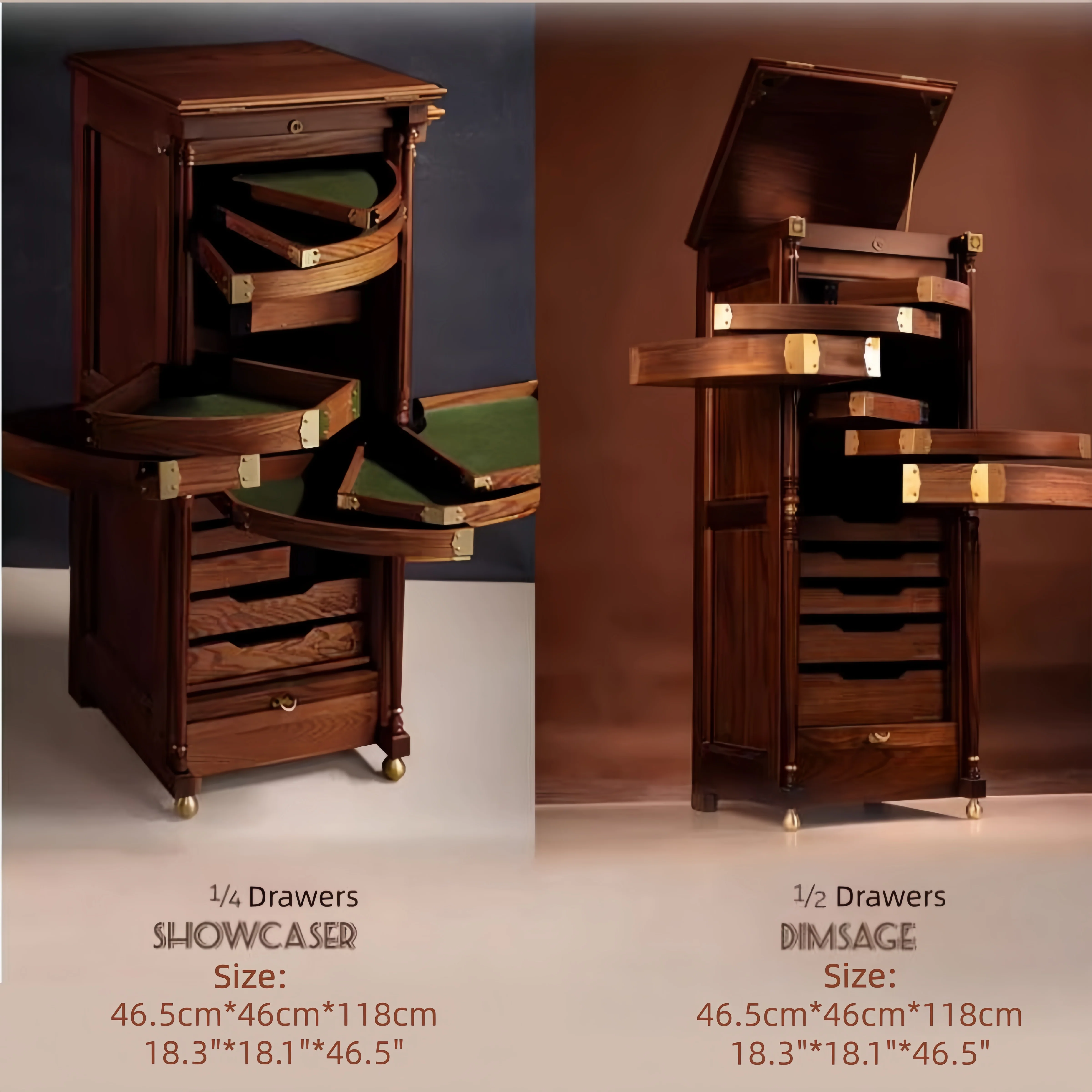 Solid Walnut Wood EASTLAKE Vertical Jewelry Cabinet with Rolling Wooden Curtain - Image 9