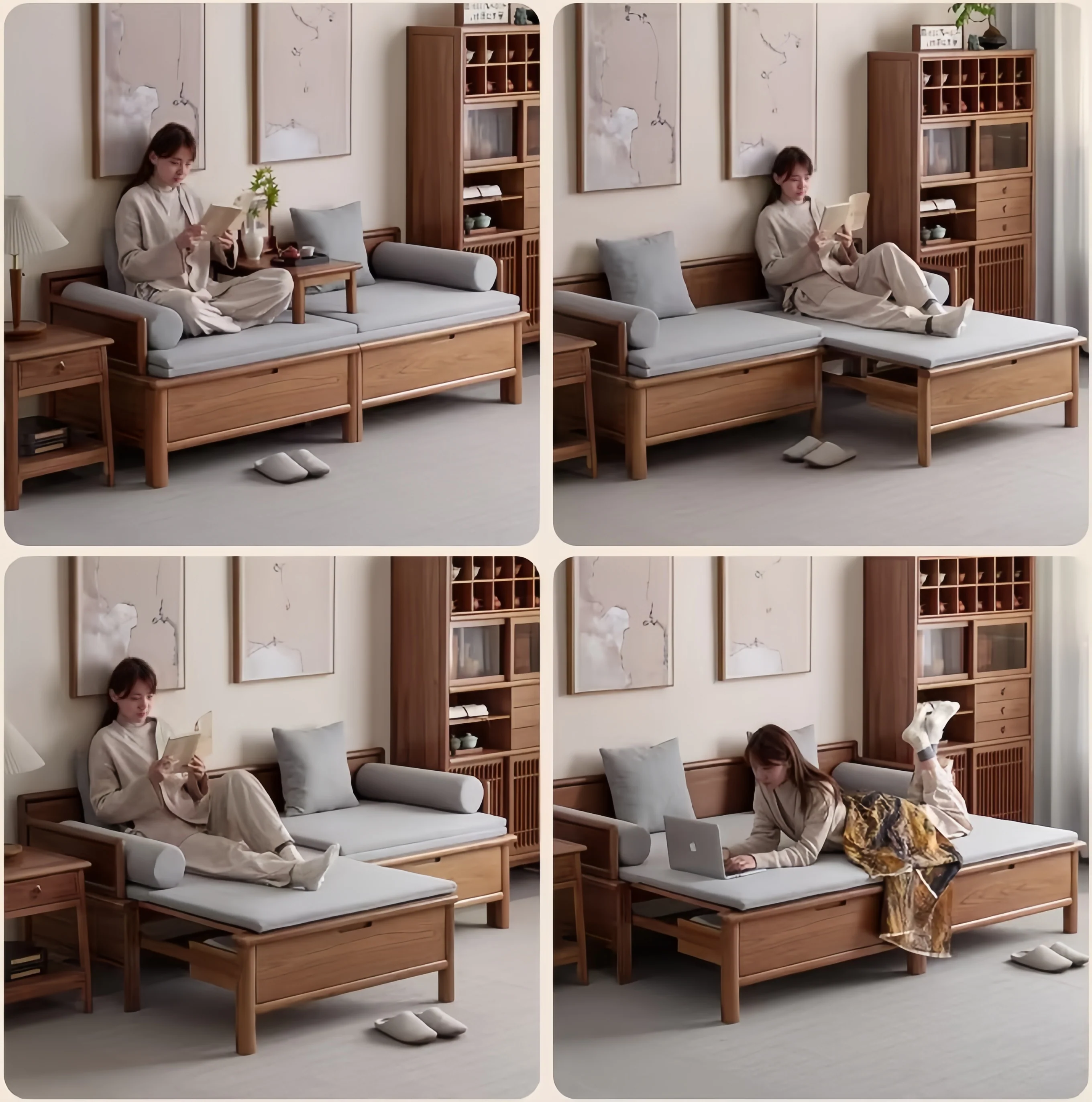 Solid Wood 3-In-1 Arhat Bed with Underneath Storage Drawers