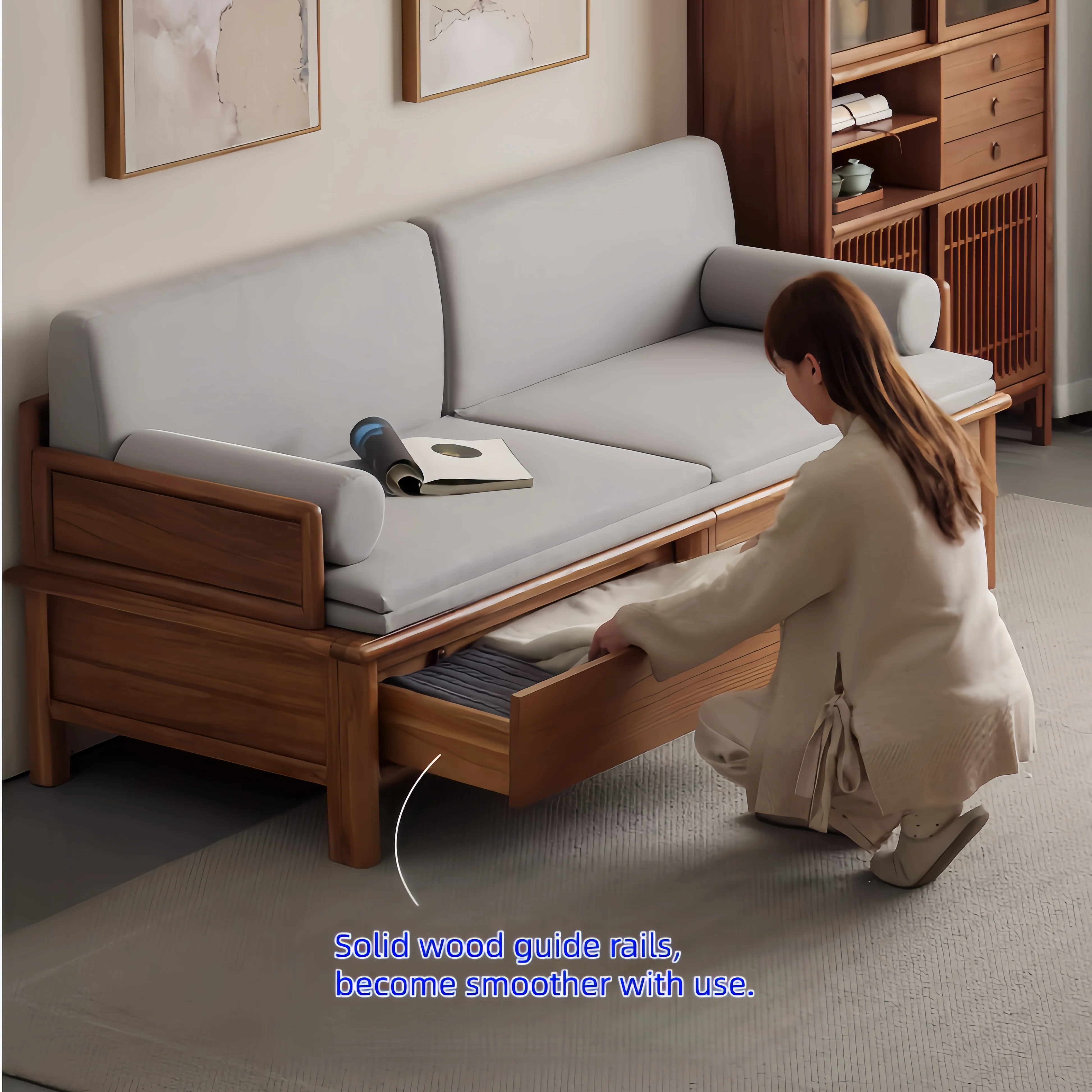 Solid Wood 3-In-1 Arhat Bed with Underneath Storage Drawers - Image 10