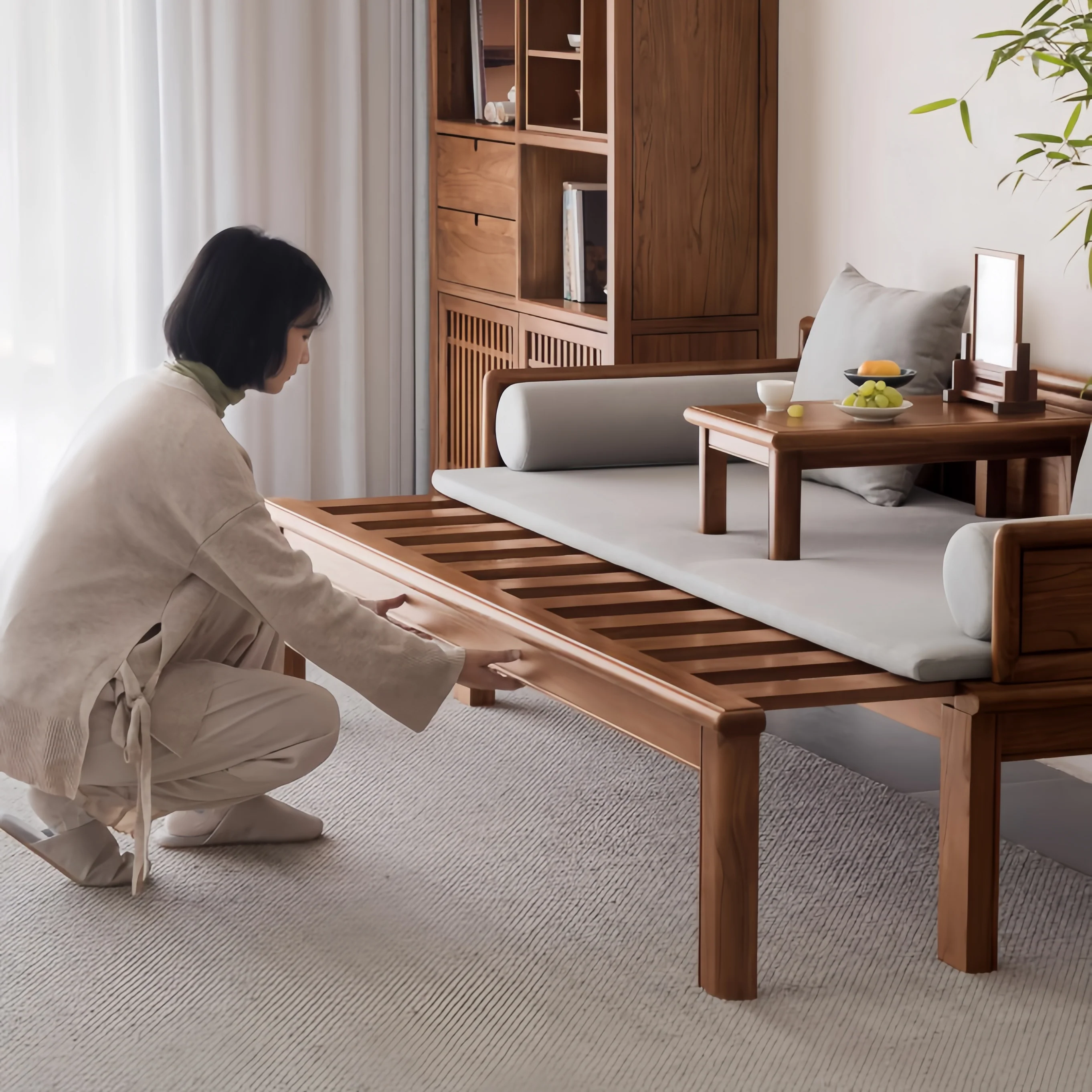 Solid Wood 3-In-1 Arhat Bed with Underneath Storage Drawers - Image 21