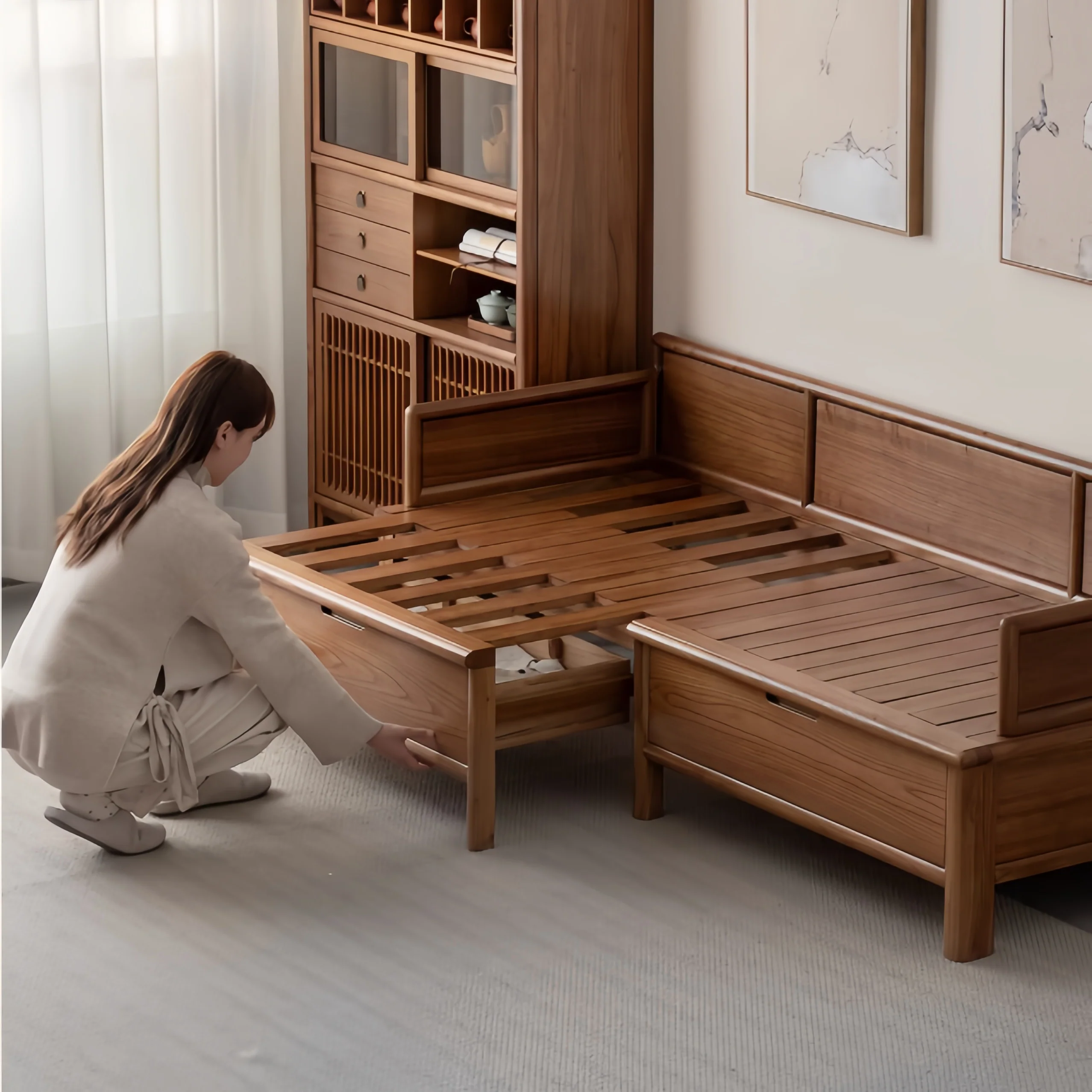 Solid Wood 3-In-1 Arhat Bed with Underneath Storage Drawers - Image 4