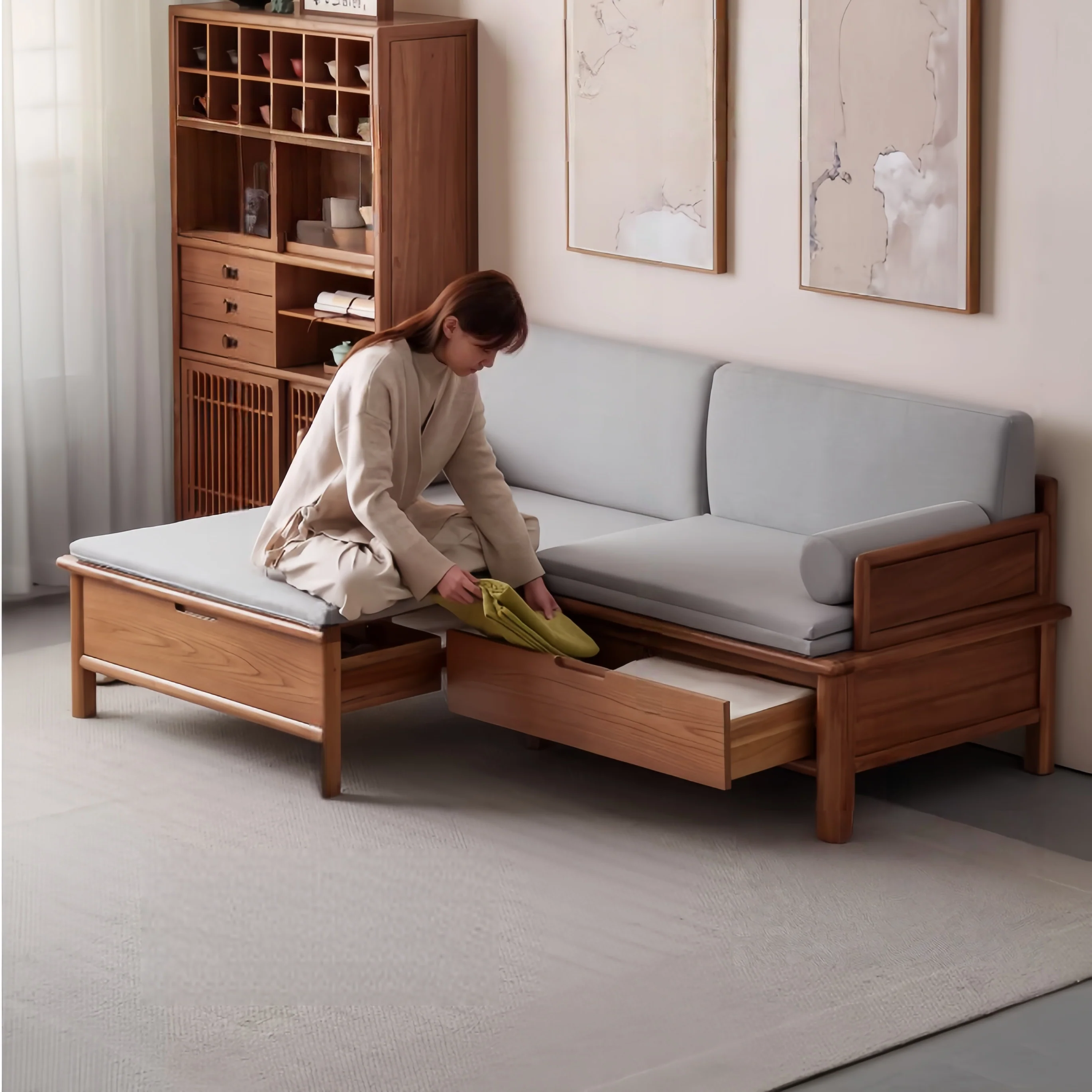 Solid Wood 3-In-1 Arhat Bed with Underneath Storage Drawers - Image 5