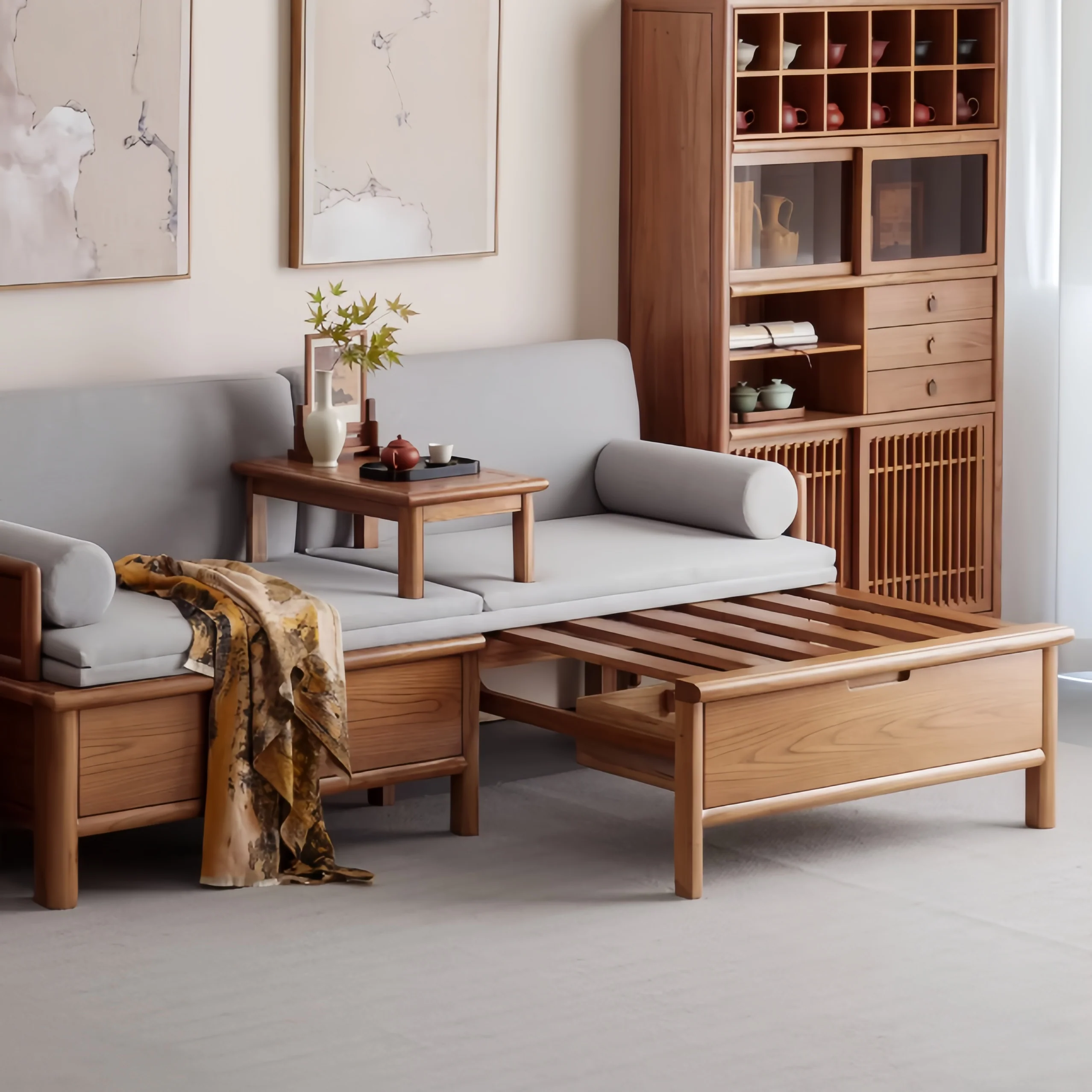Solid Wood 3-In-1 Arhat Bed with Underneath Storage Drawers - Image 7