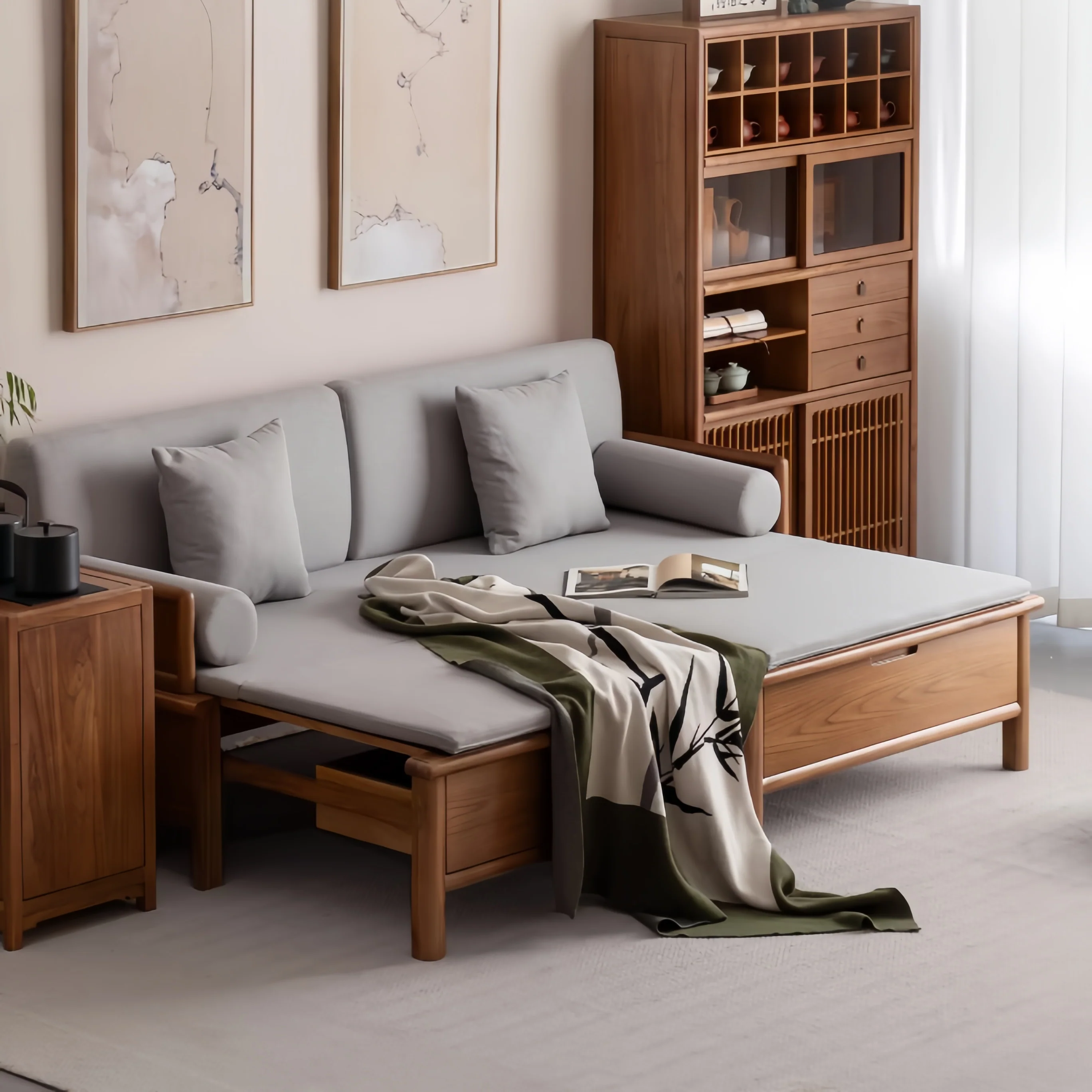 Solid Wood 3-In-1 Arhat Bed with Underneath Storage Drawers - Image 8