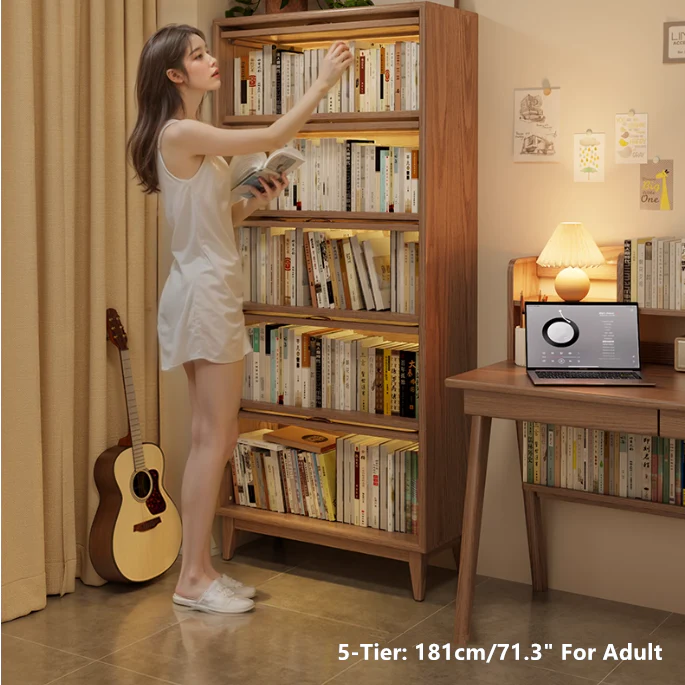 Solid Wood Bookcase with Tempered Glass Flip-Up Doors - Image 10