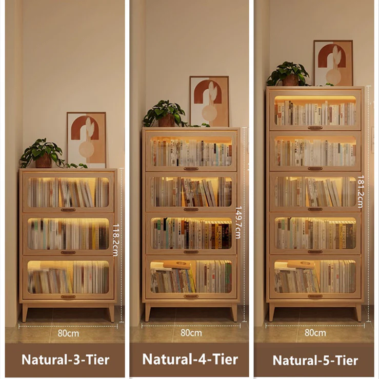 Solid Wood Bookcase with Tempered Glass Flip-Up Doors - Image 14