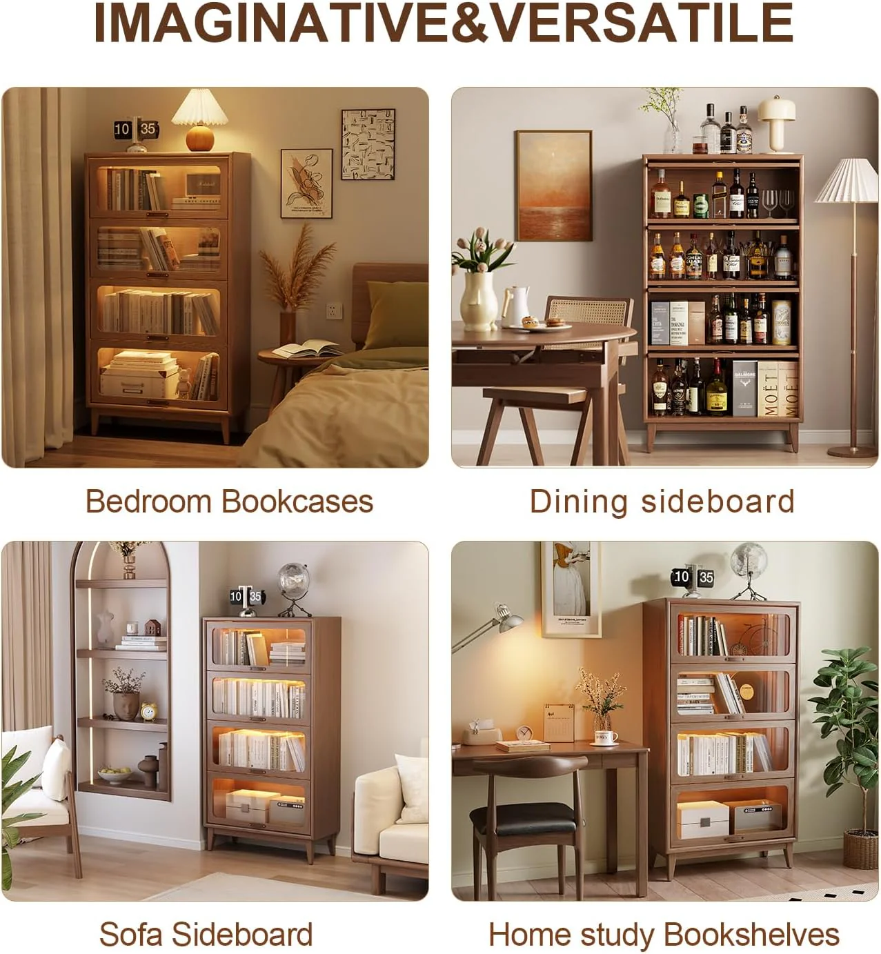 Solid Wood Bookcase with Tempered Glass Flip-Up Doors - Image 2