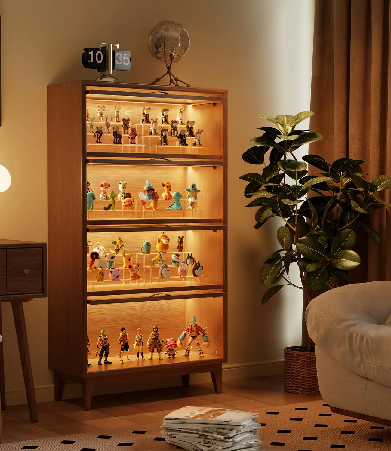 Solid Wood Bookcase with Tempered Glass Flip-Up Doors - Image 6