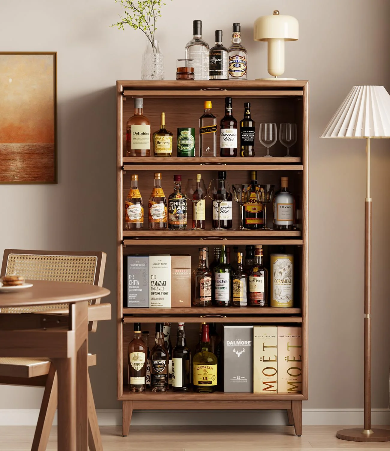 Solid Wood Bookcase with Tempered Glass Flip-Up Doors - Image 7