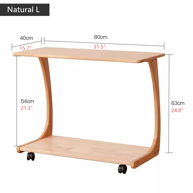 Solid Wood C-Shaped End Table with Rolling Wheels - Image 10