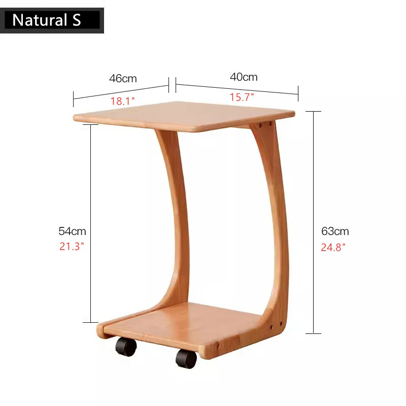 Solid Wood C-Shaped End Table with Rolling Wheels - Image 11