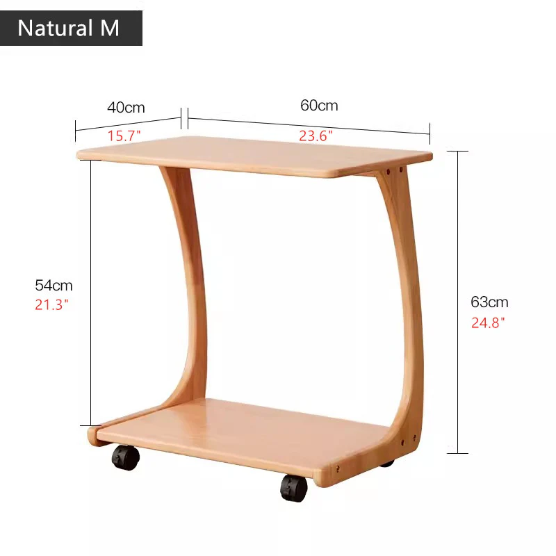 Solid Wood C-Shaped End Table with Rolling Wheels - Image 12