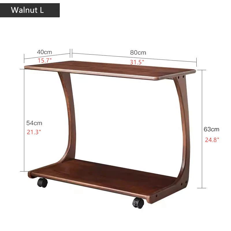 Solid Wood C-Shaped End Table with Rolling Wheels - Image 13