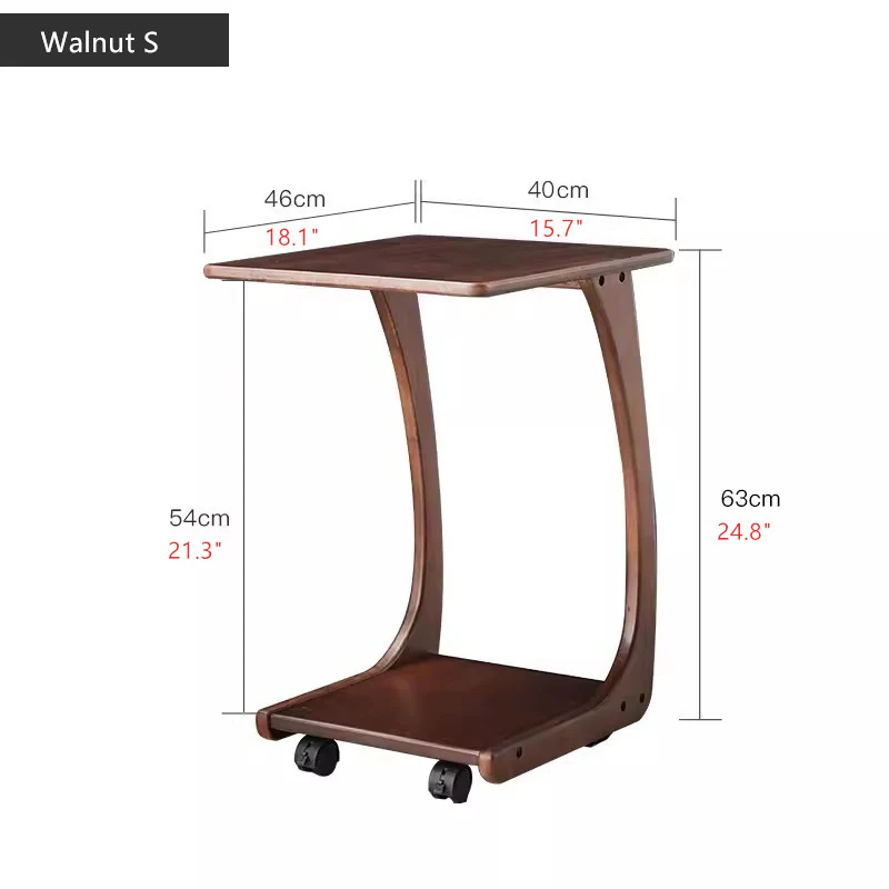 Solid Wood C-Shaped End Table with Rolling Wheels - Image 14