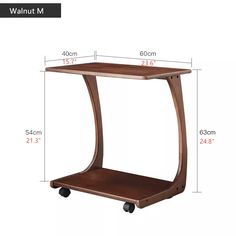 Solid Wood C-Shaped End Table with Rolling Wheels - Image 15
