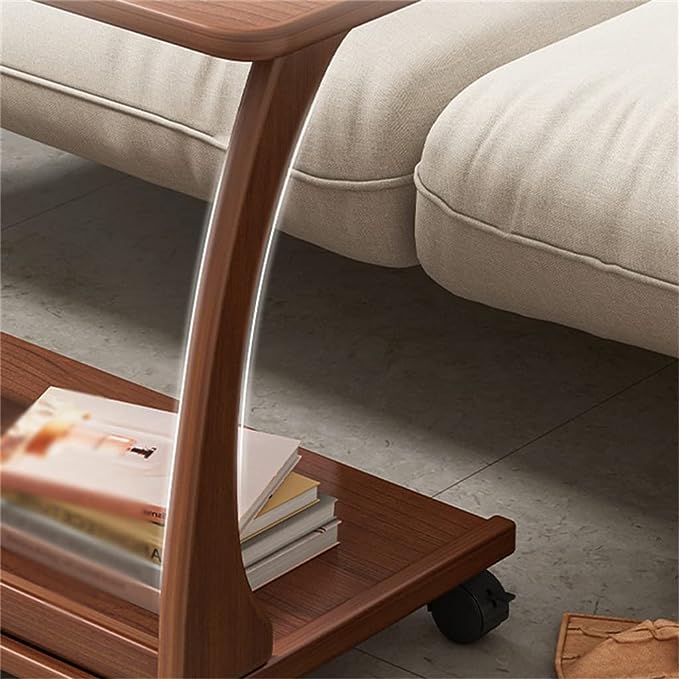 Solid Wood C-Shaped End Table with Rolling Wheels - Image 5