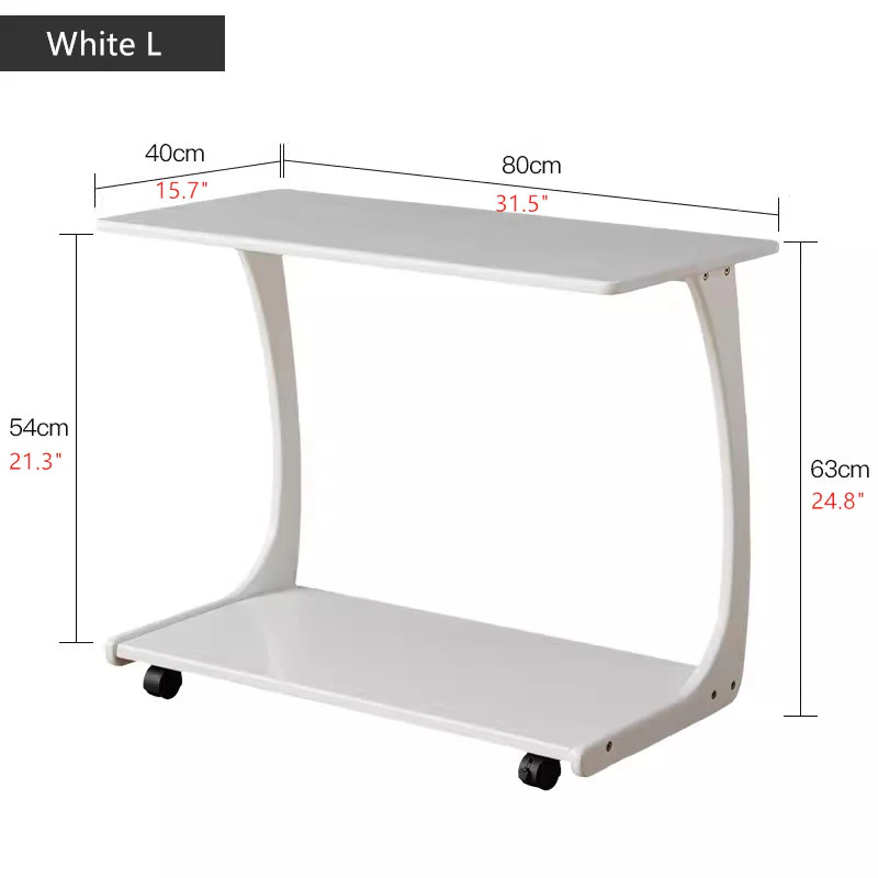 Solid Wood C-Shaped End Table with Rolling Wheels - Image 7