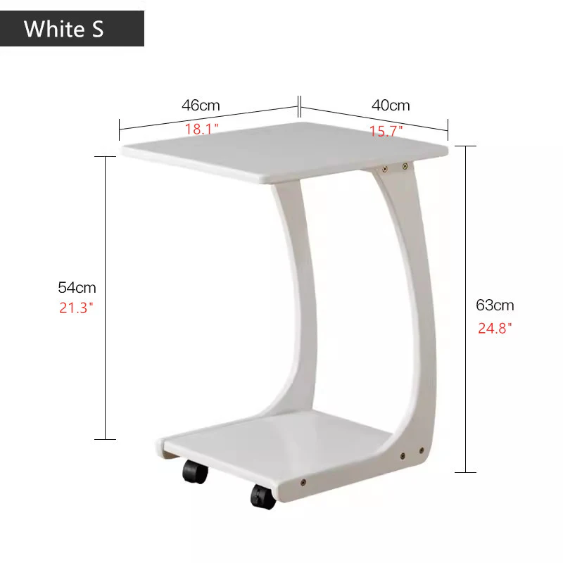 Solid Wood C-Shaped End Table with Rolling Wheels - Image 8
