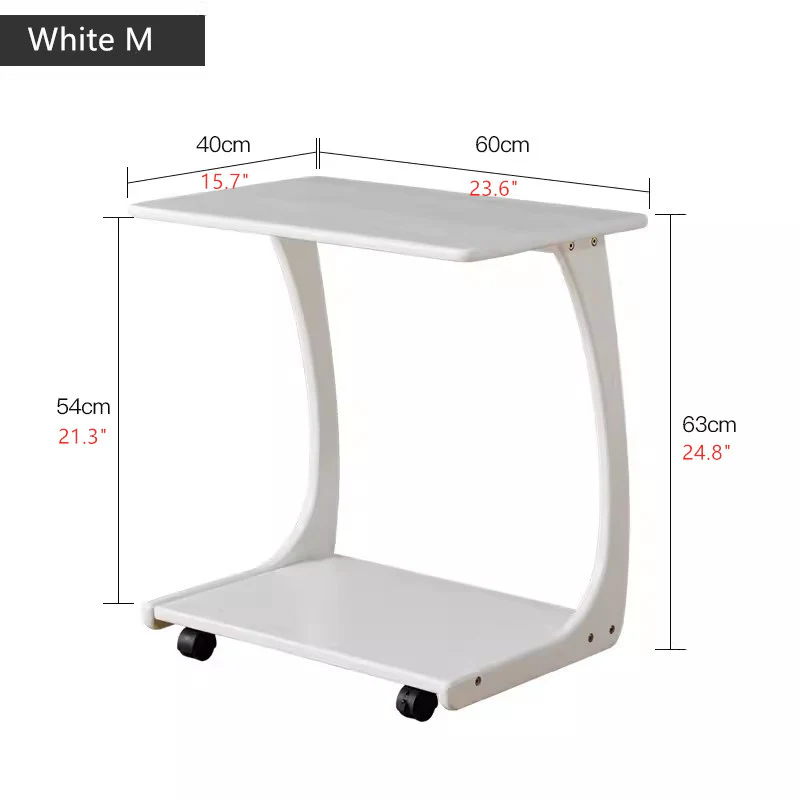 Solid Wood C-Shaped End Table with Rolling Wheels - Image 9