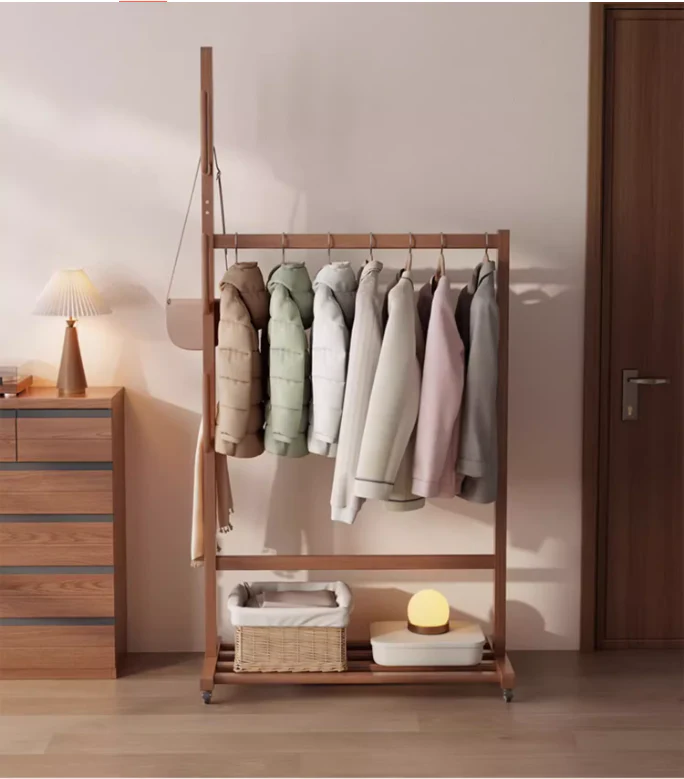 Solid Wood Cactus Coat Rack with Basket and Universal Wheels - Image 10