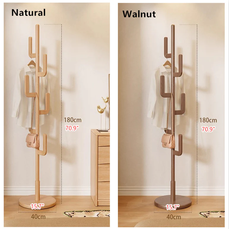 Solid Wood Cactus Coat Rack with Basket and Universal Wheels - Image 15